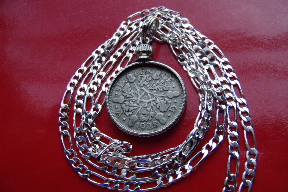 CADENA ITALIANA PLATA ESTERLINA .925 1928-1936 REINO UNIDO INGLÉS SEIS PENIQUES Y 24" Foto 3 de 4
