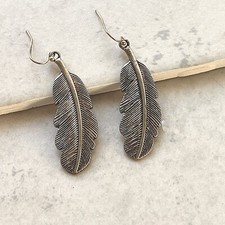 Feather Earring Western Bohemian Vintage Style Dangle Drop 2" Long Boho Hook
