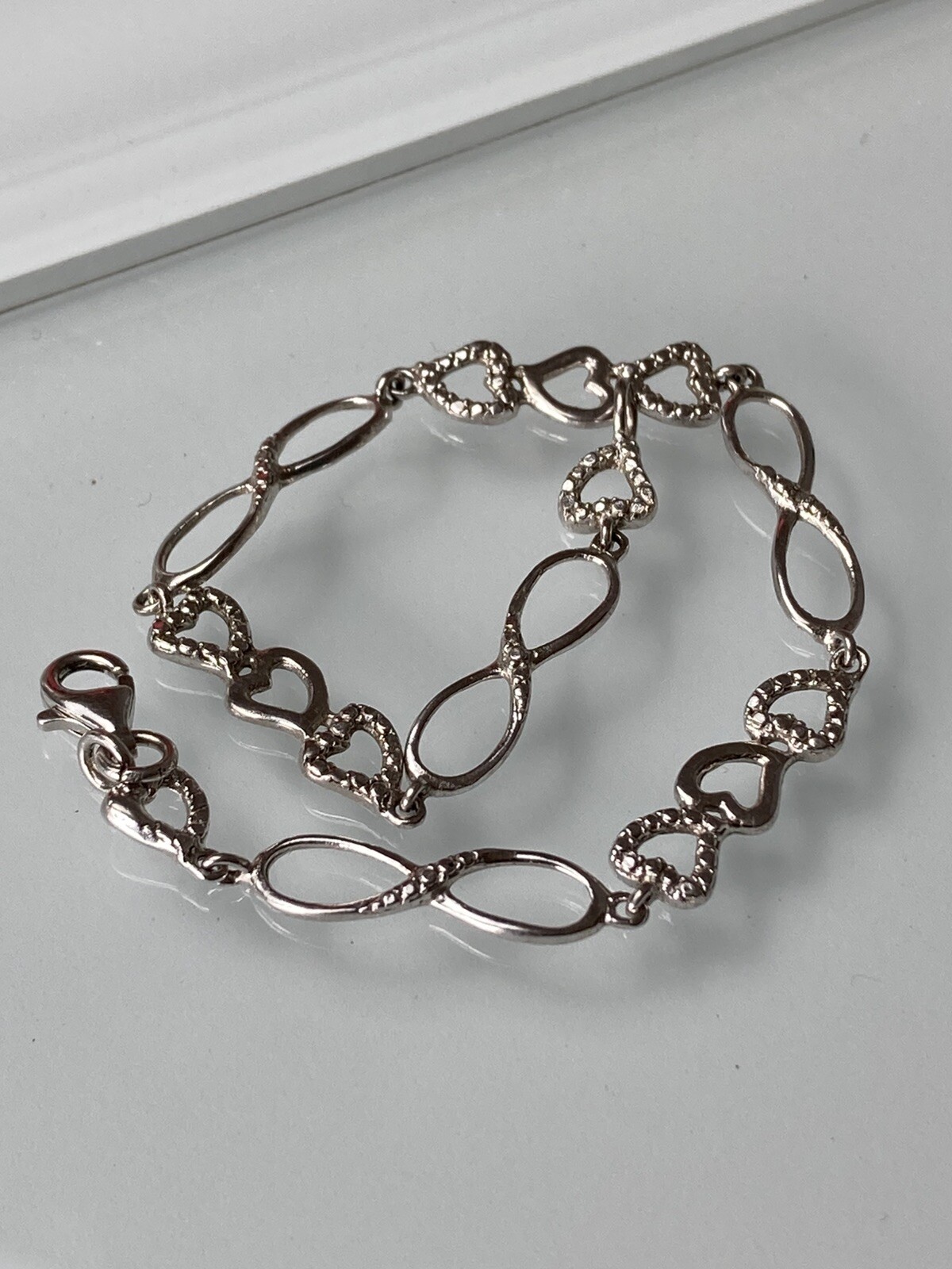 Sterling 925 Solid Silver Heart Infinity Chain Br… - image 6