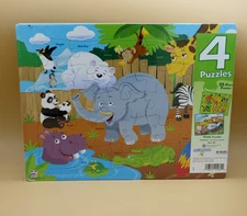 Play Monster 4 Tray Puzzles 25 Piece Zoo, Garden, Vehicle , dinosaurs NEW