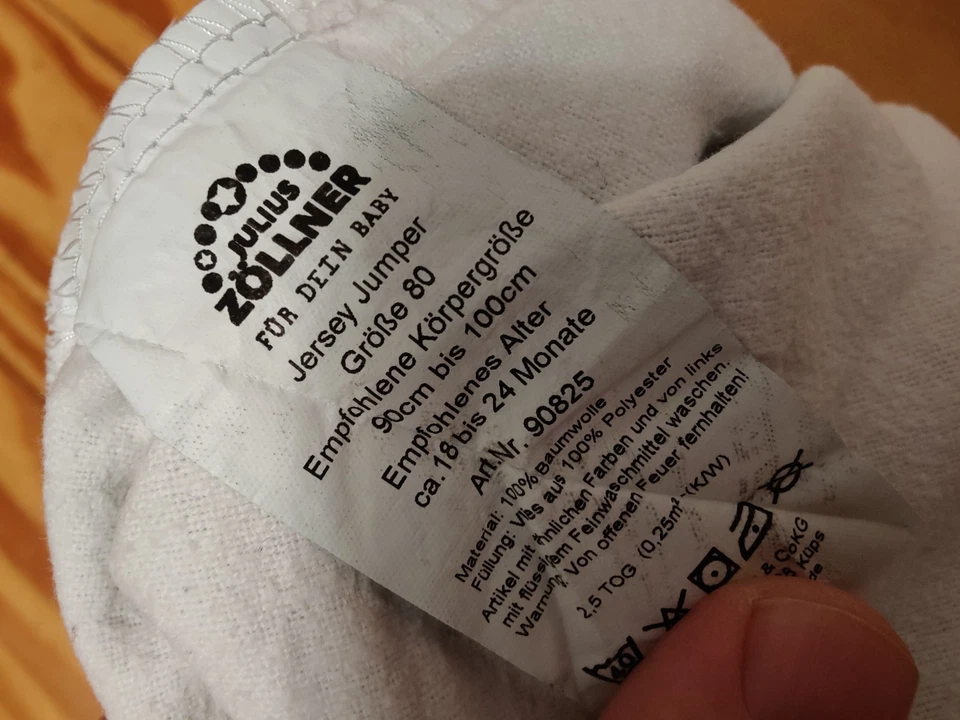 Julius Zöllner sleeping bag jumper - 90-100 cm / size 80 - 2.5 tog - mint condition - Image 3 of 3