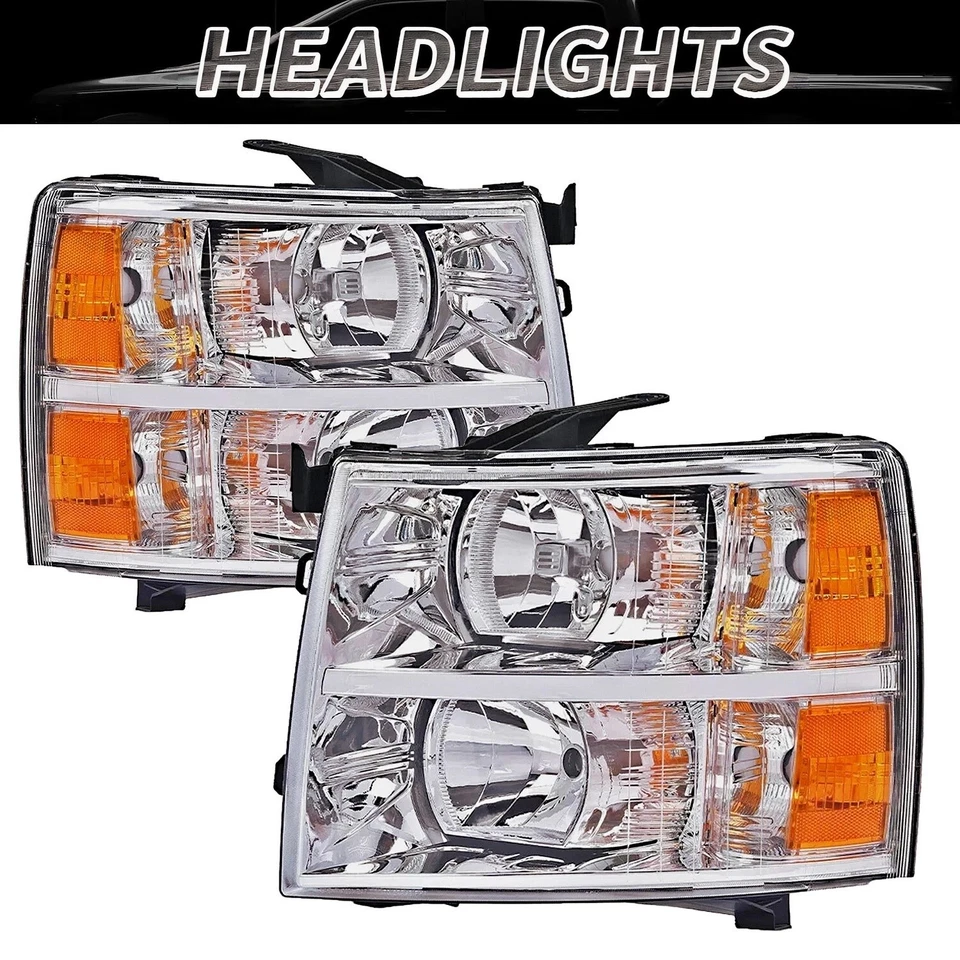 For 2007-2014 Chevy Silverado 1500 2500HD 3500HD Headlights Chrome Housing Pair Foto 2 de 4