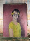 Tableau Portrait De Femme Shabby Bohème Signé Par M LA CORNE déco Chaby 1962