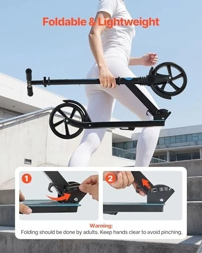 VEVOR Adjustable Folding Kick Scooter with Light-Up Wheels, Blue/Black
