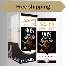 Lindt Excellence Dark Chocolate Bar with 90% Cocoa (Pack of 12) 3.5oz Each