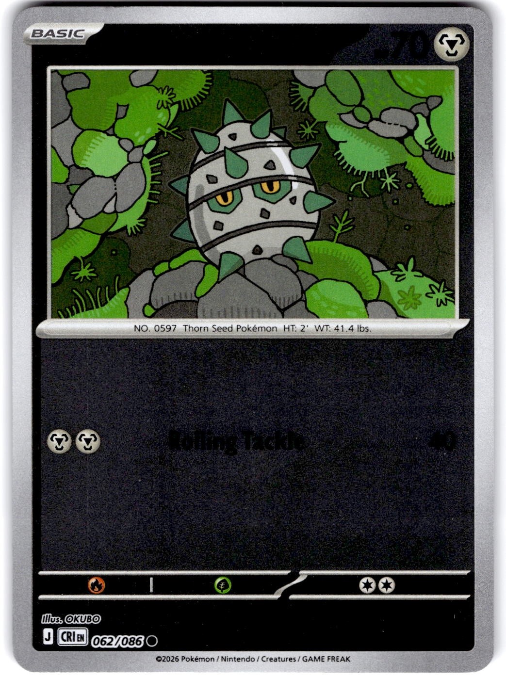Pokemon Ferroseed Chaos Rising 62/86 Reverse Holo Near Mint English