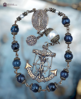 Stella Maris & Anchor Crucifix Nautical Heirloom Chaplet| Bronze| Blue Tiger Eye