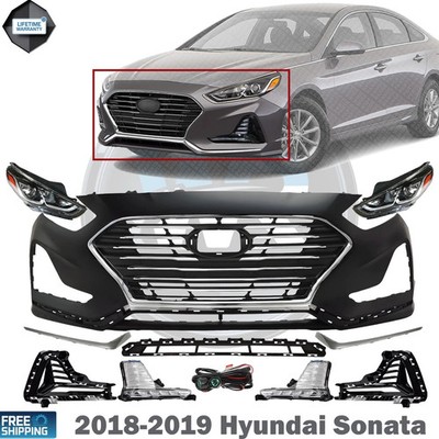 Front Bumper Cover Paintable & Grille Assembly Kit For 2018-2019 Hyundai Sonata