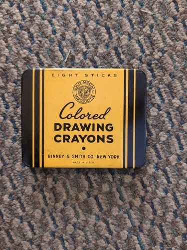 Vintage Metal Tin, Colored Drawing Crayons, Binney & Smith, Gold Medal, Crayola