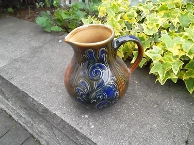 Blumenvase, braun, mit blauverzg. Höhe 19cm, Durchmesser 9cm Umf.50cm sehr gut - Bild 1 von 3