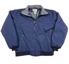 LL Bean Jacket Men Medium Navy Blue Bomber Fleece Quilt Lined Nylon Warm Up