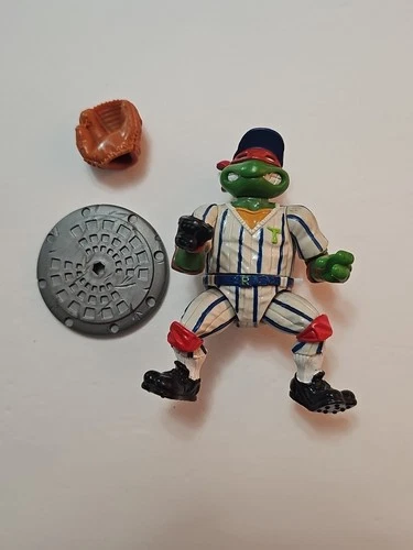 Vtg 1990 TMNT Grand Slammin' Raph  WORKS Sports Turtles Baseball W/ Glove & Base