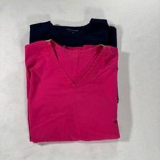 Mandala & Koi Scrub Tops Women 2XL Pink Navy Excellent V-Neck Medical Lot