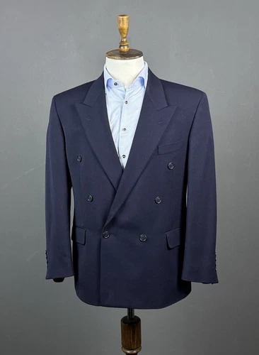 SAINT LAURENT (YSL) Blazer cappotto sportivo doppiopetto vintage YVES SAINT LAURENT lana blu navy taglia 52