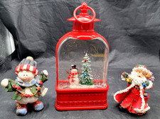 Snow Globe Lantern Christmas Tree Snowman, Santa Lighted set of 3 