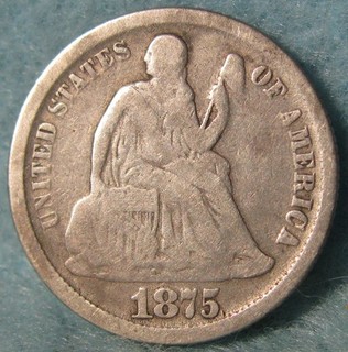 1875 CC Above Bow Seated Liberty Silver Dime Carson City Mint Old US Coin