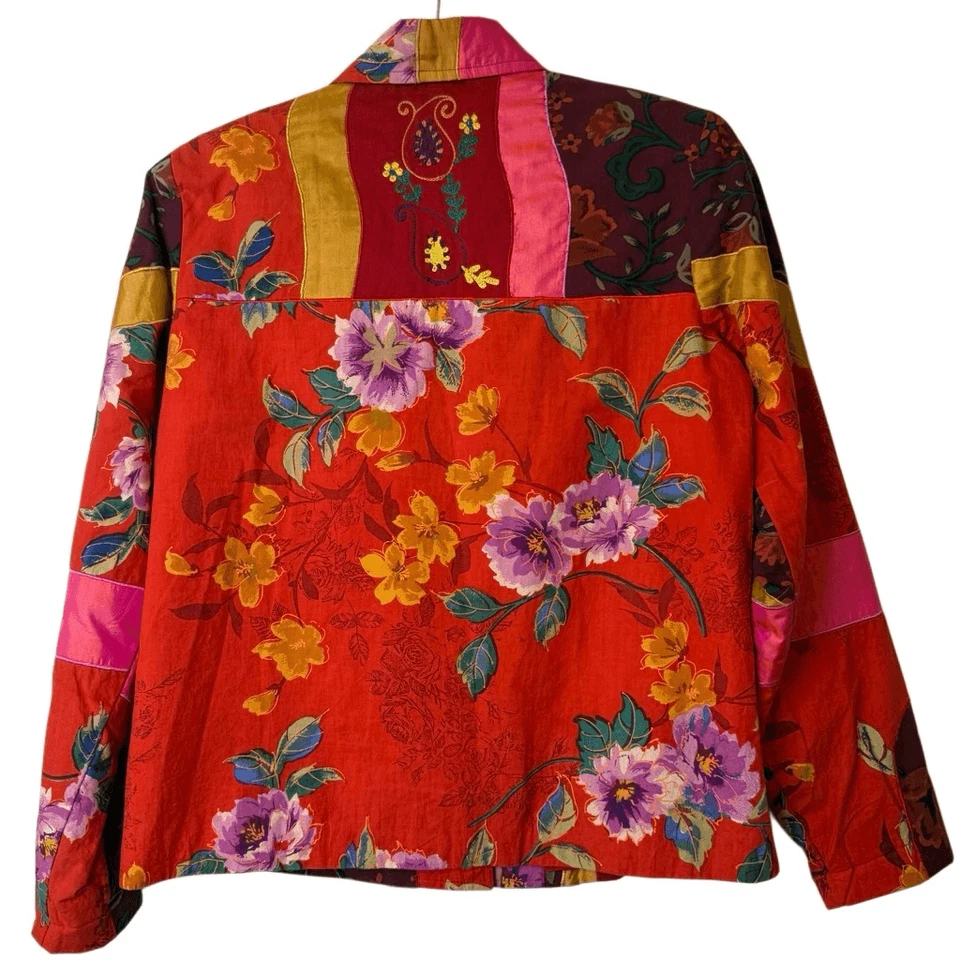 Vintage Coldwater Creek Patchwork, Embroidered Jacket Sz M Artsy, Cottagecore - Image 3 of 4
