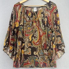 Naif Paisley Print Bell Sleeve Peasent Blouse Top SZ XL Boho Hippie Retro Fall