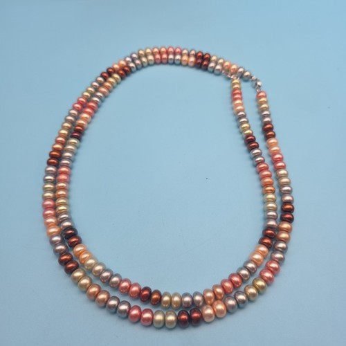 Collana di perle d'acqua dolce originali multicolore 925 vintage firmata JG set di 2 - Foto 2 di 4