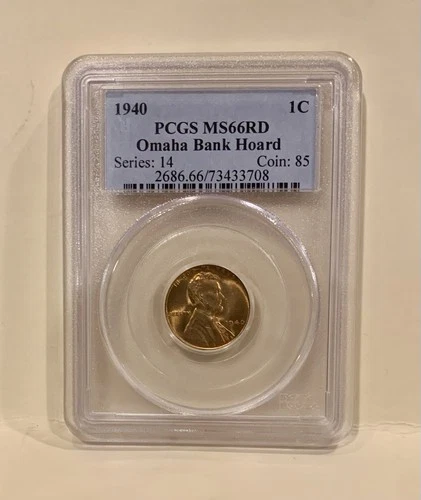 1940 LINCOLN WHEAT CENT - PCGS MS 66 RD - Red  -  Omaha Bank Hoard