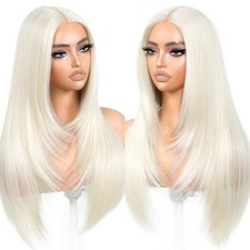 HD Lace Front Wig Human Hair Blend Highlights Straight Honey BROWN Blonde