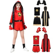Kids 4 Pcs Boxing Training Outfit Top Shorts and Hooded Outwear With Gloves Set