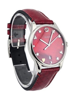 Gucci G-Timeless YA1264041A Red MOP Dial Leather Band Women s Watch