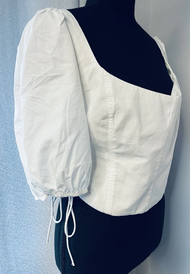 Camisa Abercrombie & Fitch Para Mujer Grande Blanca Calada Lechera Corbatas Laterales Boho Foto 2 de 4