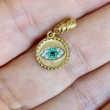 David Yurman 18k Diamond Emerald Evil Eye Amulet Pendant Box $1200+ Mint/new