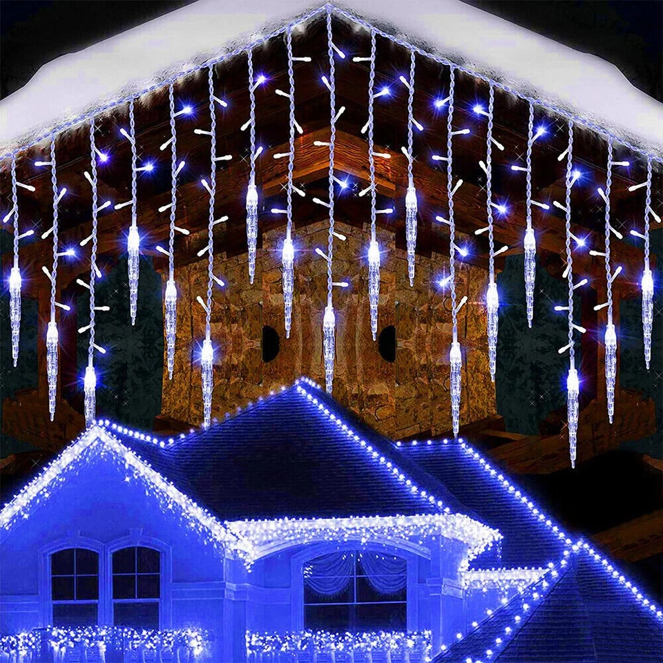 Christmas LED Icicle Falling Rain Curtain Fairy String Lights Outdoor Xmas Party - Image 3 of 4