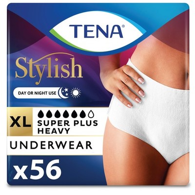 TENA Stylish White Incontinence Underwear for Women, Super Plus Heavy Absorbe...