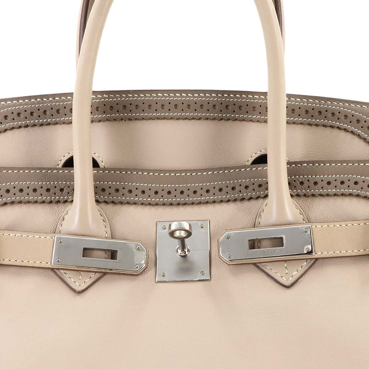 HERMES Birkin 35 Ghillies Swift Argile Etoupe Hand Bag Purse