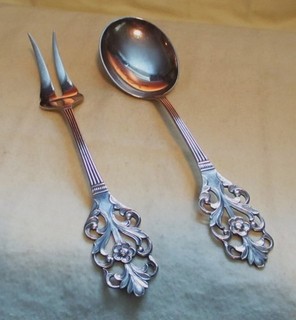TH. MARTHINSEN NORWAY 830 SILVER LGE SERVING FORK & SPOON VIKING ROSE PATT.