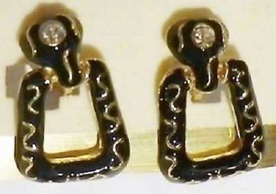 Boucles D'oreille Vintage Clips Couleur Or Et Noir, Cristaux Brillants Style Diamant
