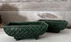 Two Vintage Hull Art Pottery USA 404 Green Diamond Drip Vase Planter Mid Century