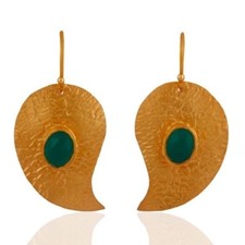 Green Onyx 18K Gold Plated Sterling Silver Dangle Earrings Gemstone Jewelry