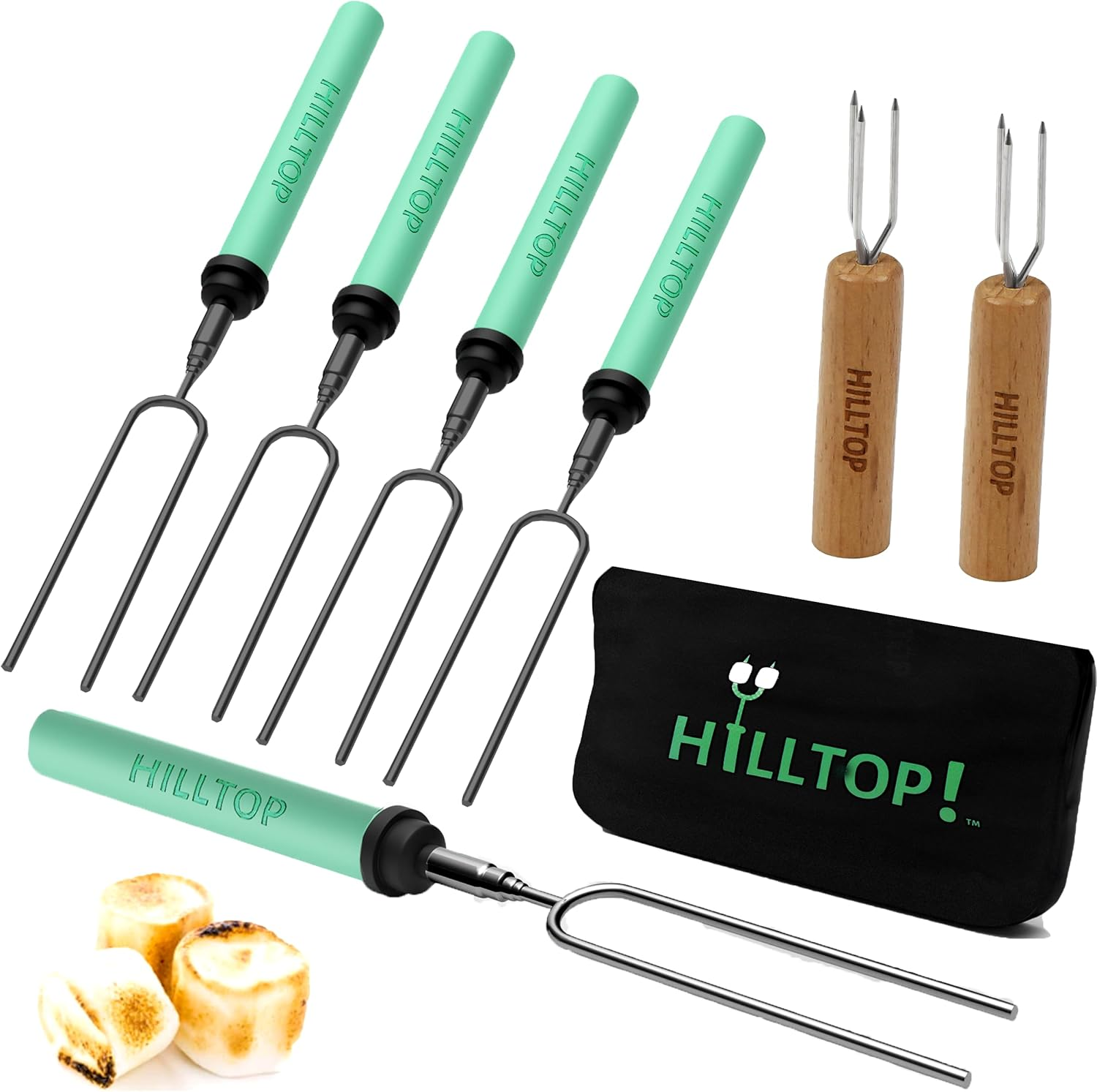 Marshmallow Roasting Sticks by Hilltop Set of 5 Telescoping Forks + 2 Free Corn