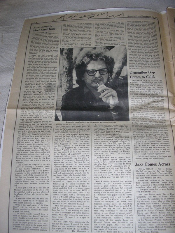Rolling Stone Magazine No. 91 9/16/71 Signed by L A Free Press Editor ART KUNKIN