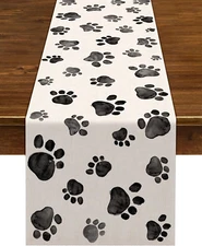 Dog Paw Print Table Runner Puppy Dog Birthday Party Decoration Farmhouse Dining