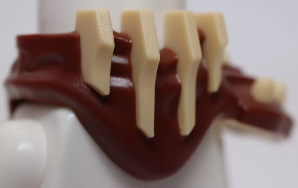 Lego Reddish Brown Shoulder Pad Left Spiked with Molded Tan Face Bars Scabbard - Image 3 of 3