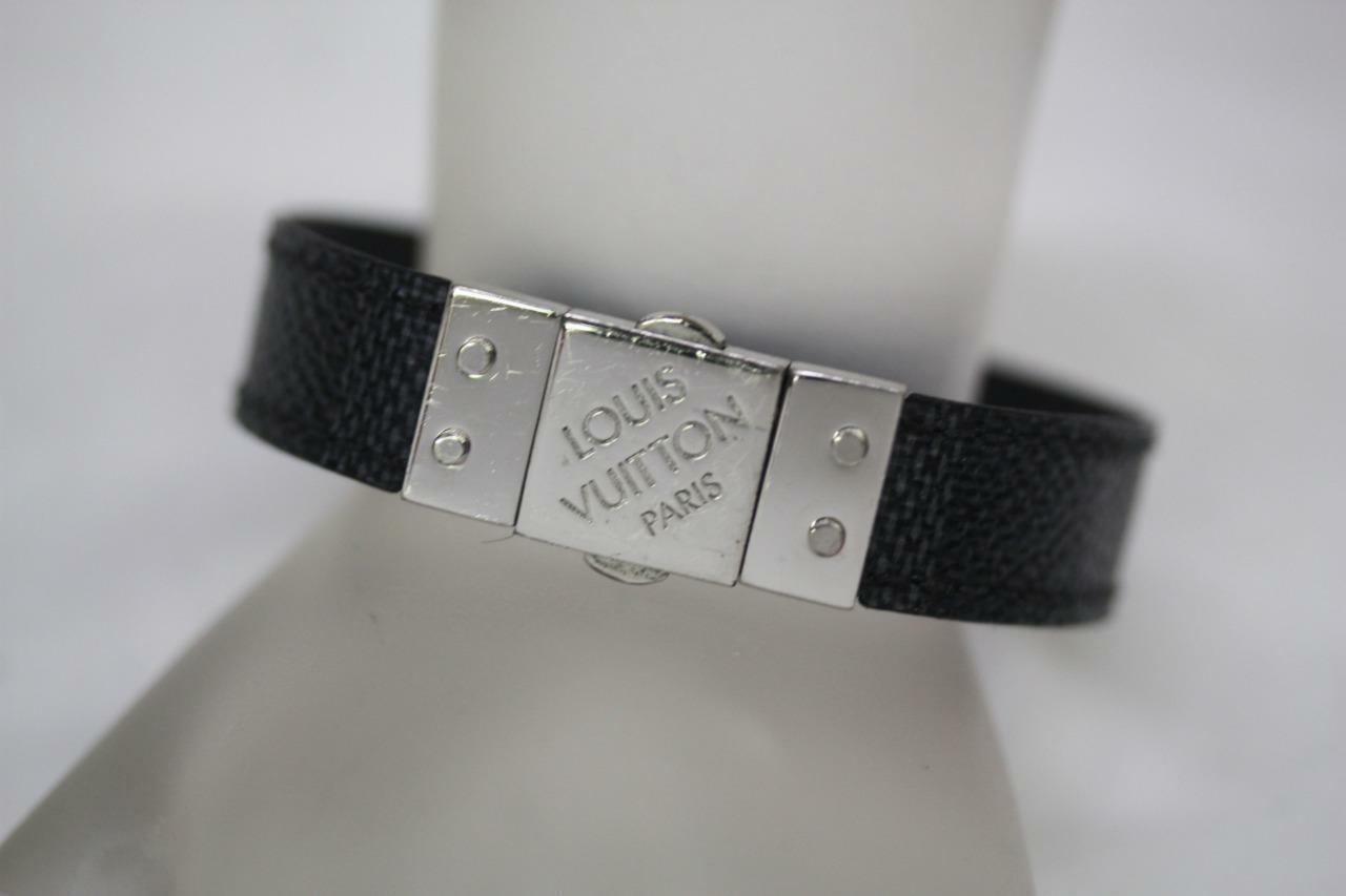 LOUIS VUITTON Reversible Damier Graphite & Black Leather Check It  Bracelet 7" L