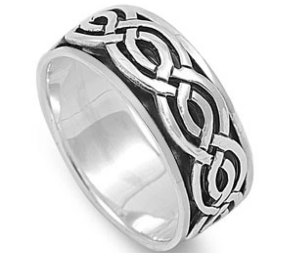 ANILLO PLATA ESTERLINA 925 DAMAS HOMBRES DISEÑO SPINNER PLATA 9MM TALLAS 7-14 Foto 2 de 4