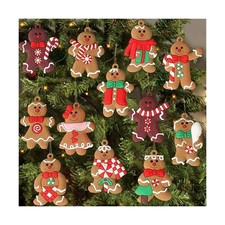 12pcs Gingerbread Man Ornaments for Christmas Tree, Assorted Plastic Gingerbr...