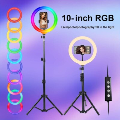 intellicon 10 Zoll RGB USB LED-Ringlicht mit ausziehbarem Stativ und Handyhalter