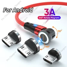 540° Rotate Magnetic Micro USB Charger Charging Cable 3A For Android Samsung HTC