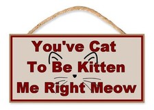 Funny Cat Sign - You've Cat to be Kitten me Right Meow 10 x 5 Wooden Plaque