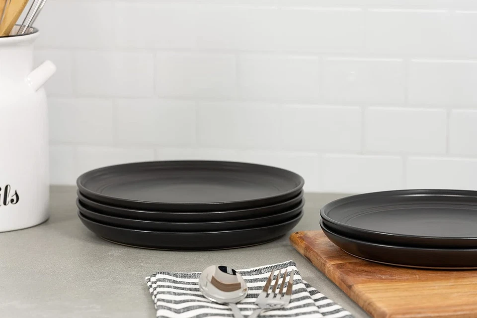 Double Line 8.25" Salad Plate, Set of 6, Matte Black - Image 4 of 4