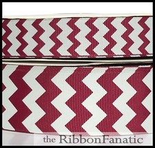 3 yds 1.5" 1 1/2" Maroon and Gray Chevron Grosgrain Ribbon