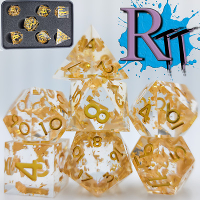 7pcs/Set Clear Gold Flake Sharp Edge Resin Polyhedral Dice DND RPG MTG Game D20