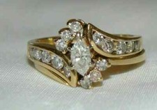 Marquise Lab Created Diamond Wedding Bridal Ring Set 14k Yellow Gold Plated 2 Ct